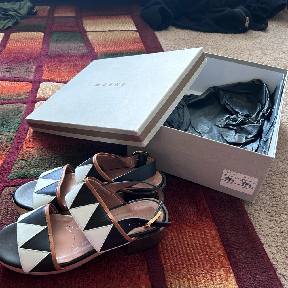 Marni Black and White Geometric Sandals